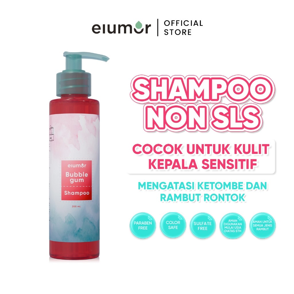 Elumor Shampoo Non Sls 200ml Bubblegum Shampoo Sampo Rambut Rontok Shampo Rambut Kering Sensitif Elu