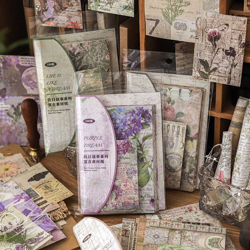 

100Pcs/Pack Past Stories Vintage Series Scrapbooking Material Paper Journal Collage DIY Stationery Supplies