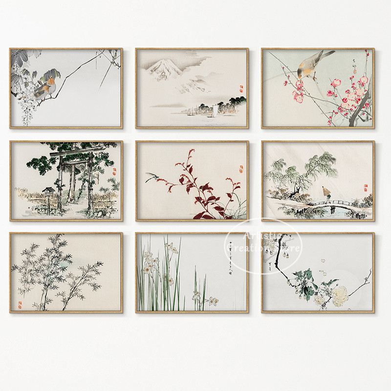 

Minimalist Japanese Landscape Painting Prints Flower and Bird Canvas Asia Art Wall Nordic Living Room Gallery Room Decor Gifts