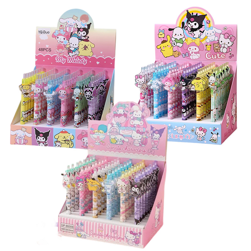 

Sanrio 24/48pcs Gel Pens Kawaii Hello Kitty Cinnamoroll Acrylic Patch Press Pen Children School Supplies Stationery 0.5 black