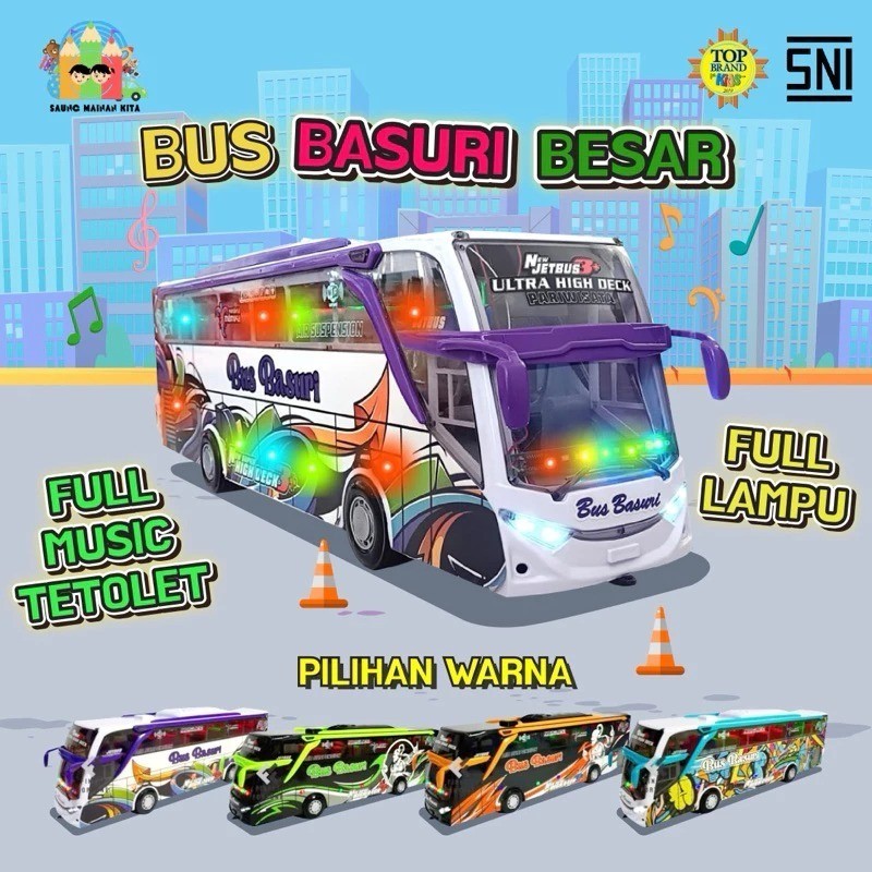 MAINAN ANAK MOBIL BUS BASURI JUMBO / MAINAN MINIATUR BUS OLENG BASURI VIRAL DT20 / MAINAN ANAK BUS T