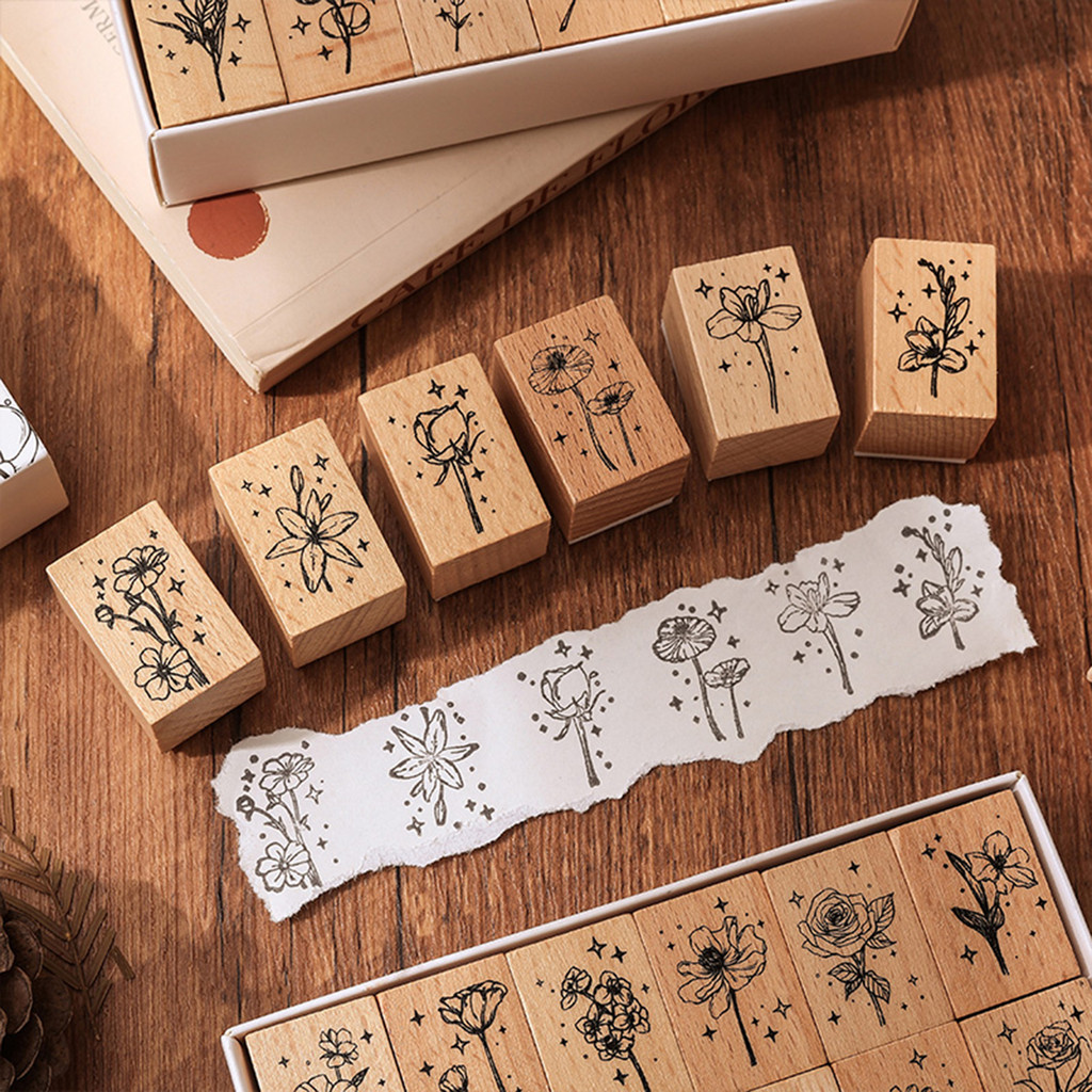 

12 vintage floral pattern wooden stamps, plant floral fashion wooden stamps, envelope scrapbook school supplies decoration