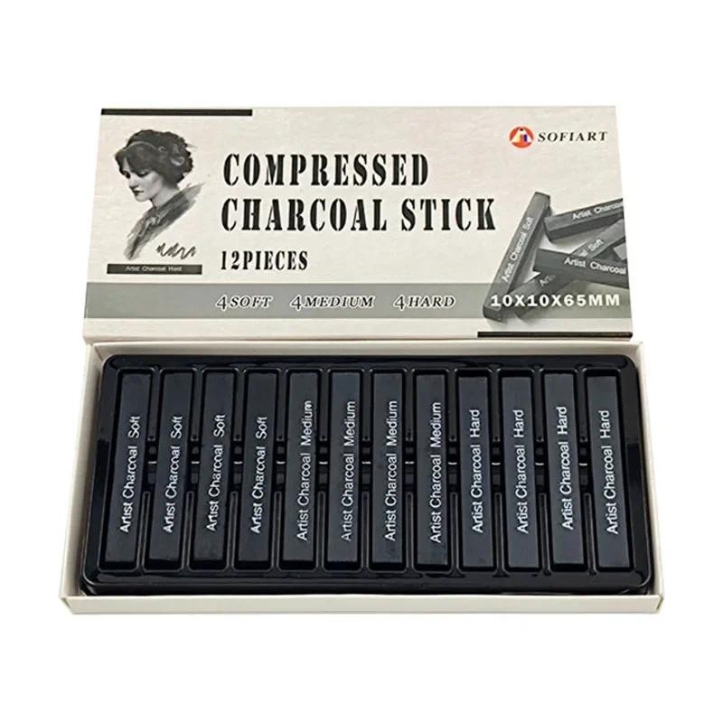 

12 Pcs/box Square Sketch Charcoal Stick Compression Drawing Charcoal Chalk Drawing Strips Student Art Painting Supplies