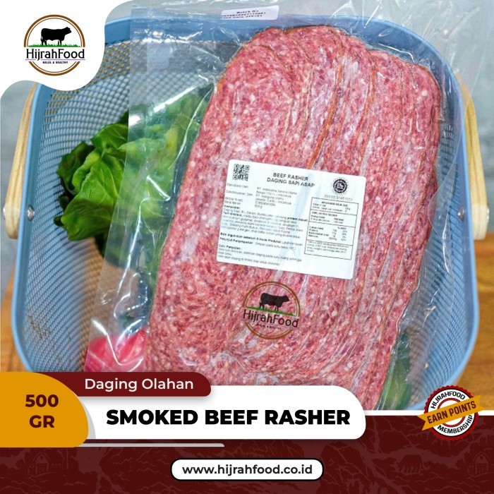 

Smoked Beef Rasher / Beef Bacon Slice / Daging Sapi Asap (Qty. 500 gr)