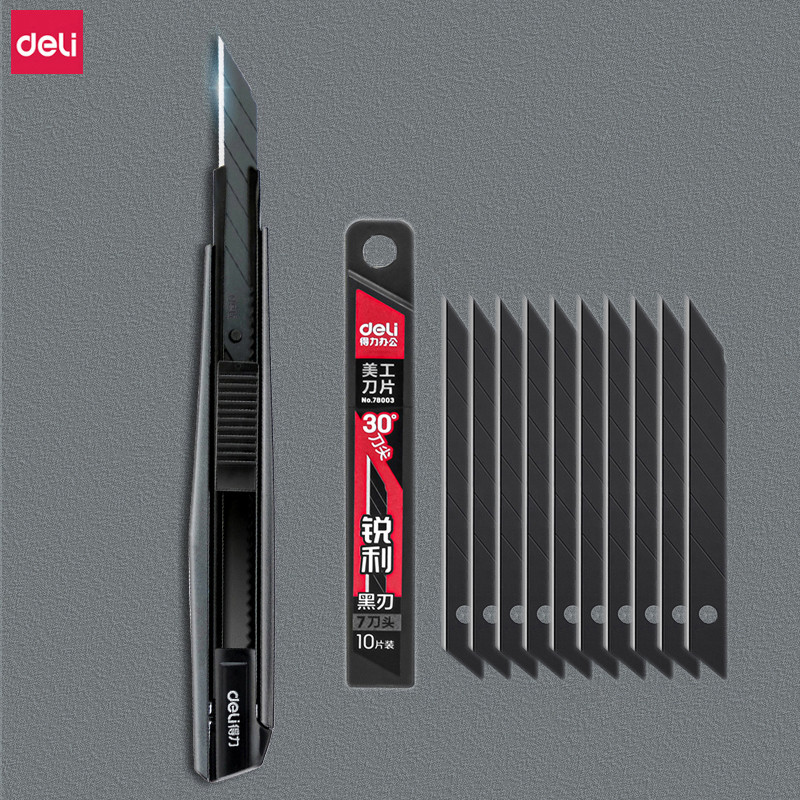 

Deli 9mm Snap off Utility Knife Box Cutter Zinc Alloy Shell SK5 High Carbon Steel Sharp Blades Auto Lock Deign, Hand Tool Gift