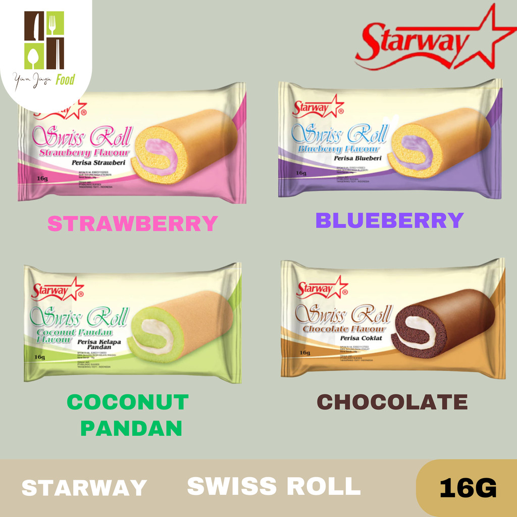 

Starway Swiss Roll 16g 1PCS / Chocolate / Coconut Pandan / Strawberry / Blueberry / Kue / Cemilan