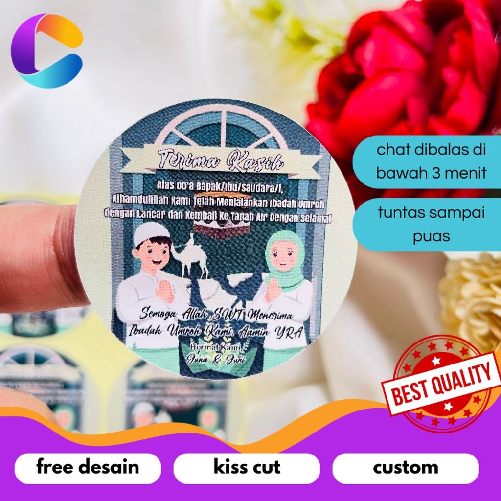 

Cetak INC 5-8 Stiker Gift Umroh Chromo Bulat Sticker Label Souvenir Naik Haji Free Desain Uk.Sedang