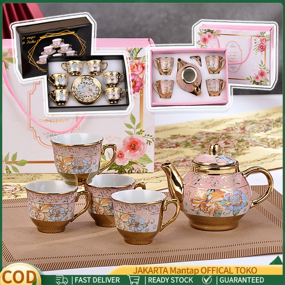 Cangkir Keramik Set 6 in 1 / Hampers Kado Cangkir Keramik / Set Cangkir Dan Piring Keramik Eropa / H