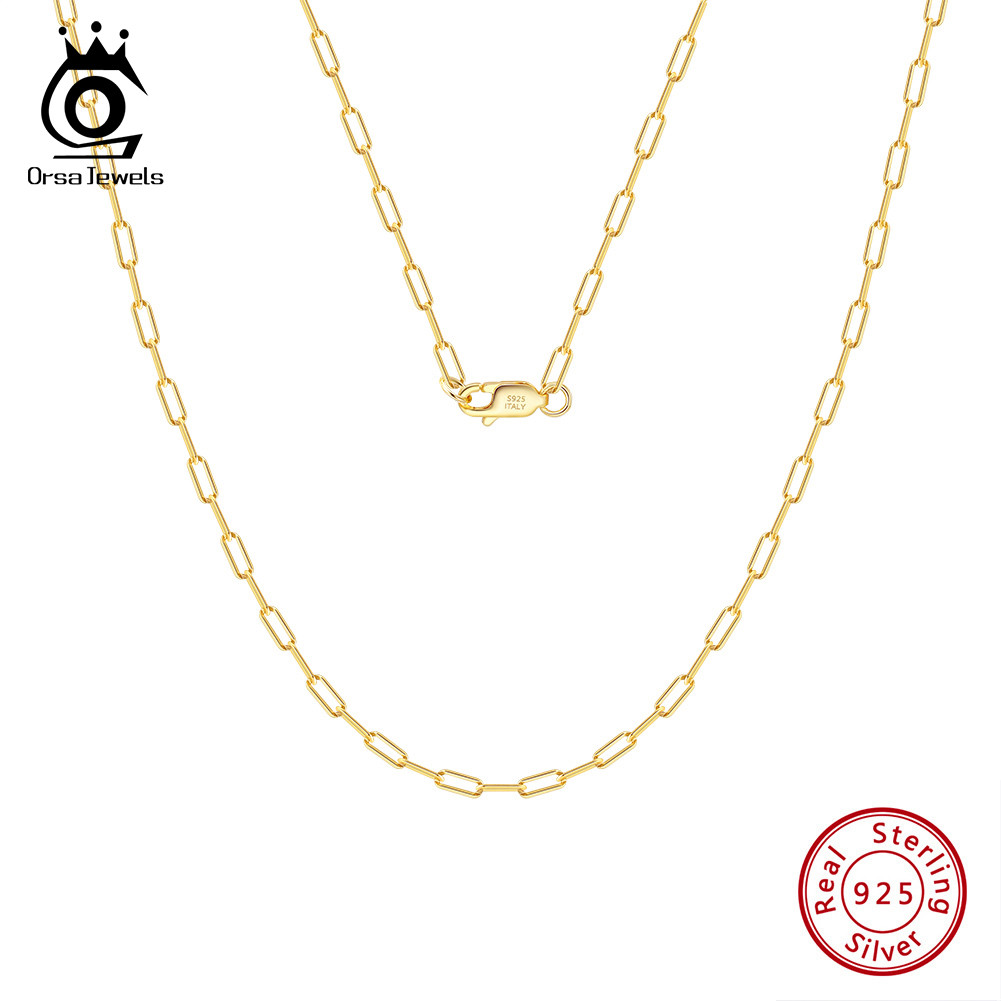 ORSA JEWELS 14K Gold 925 Sterling Silver 1.8mm Paperclip Neck Chain Fashion Link Chain Necklaces for