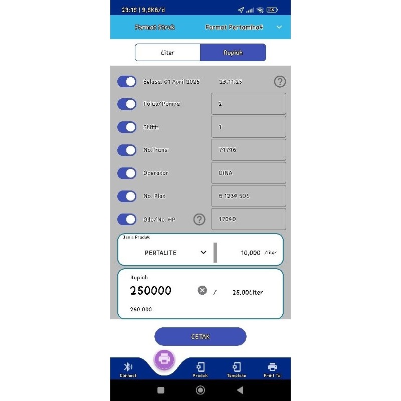 TANPA IKLAN Aplikasi Android Cetak Struk SPBU Pertamina Auto Form, versi TERBARU 2025