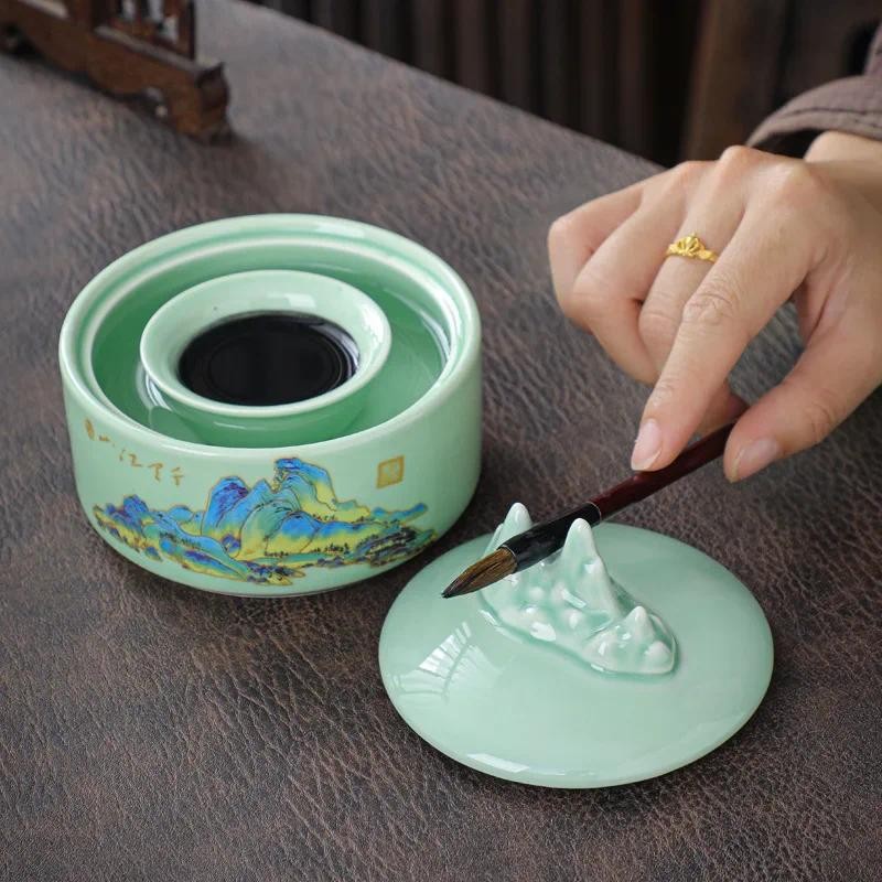 

Ink Plate Ceramic Palette Paint Plate Inkstone Art Supplies Calligraphy Chinese Painting Water Dropper Chinese Calligraphy Tool