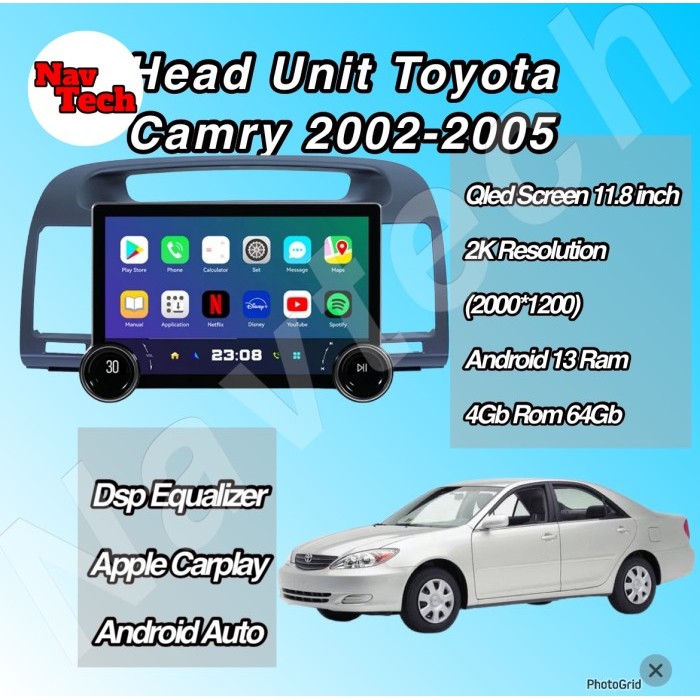Head unit android 11.8 inch toyota camry 2002-2005 Qled screen 2K