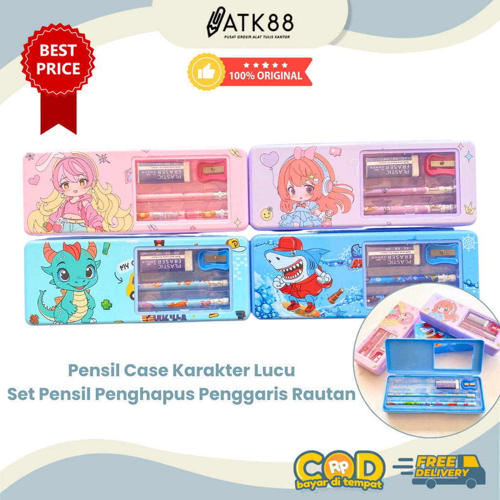 

[ATK88] Tempat Pensil Kartun Lucu - Case Pencil Set isi Pensil Rautan Penghapus