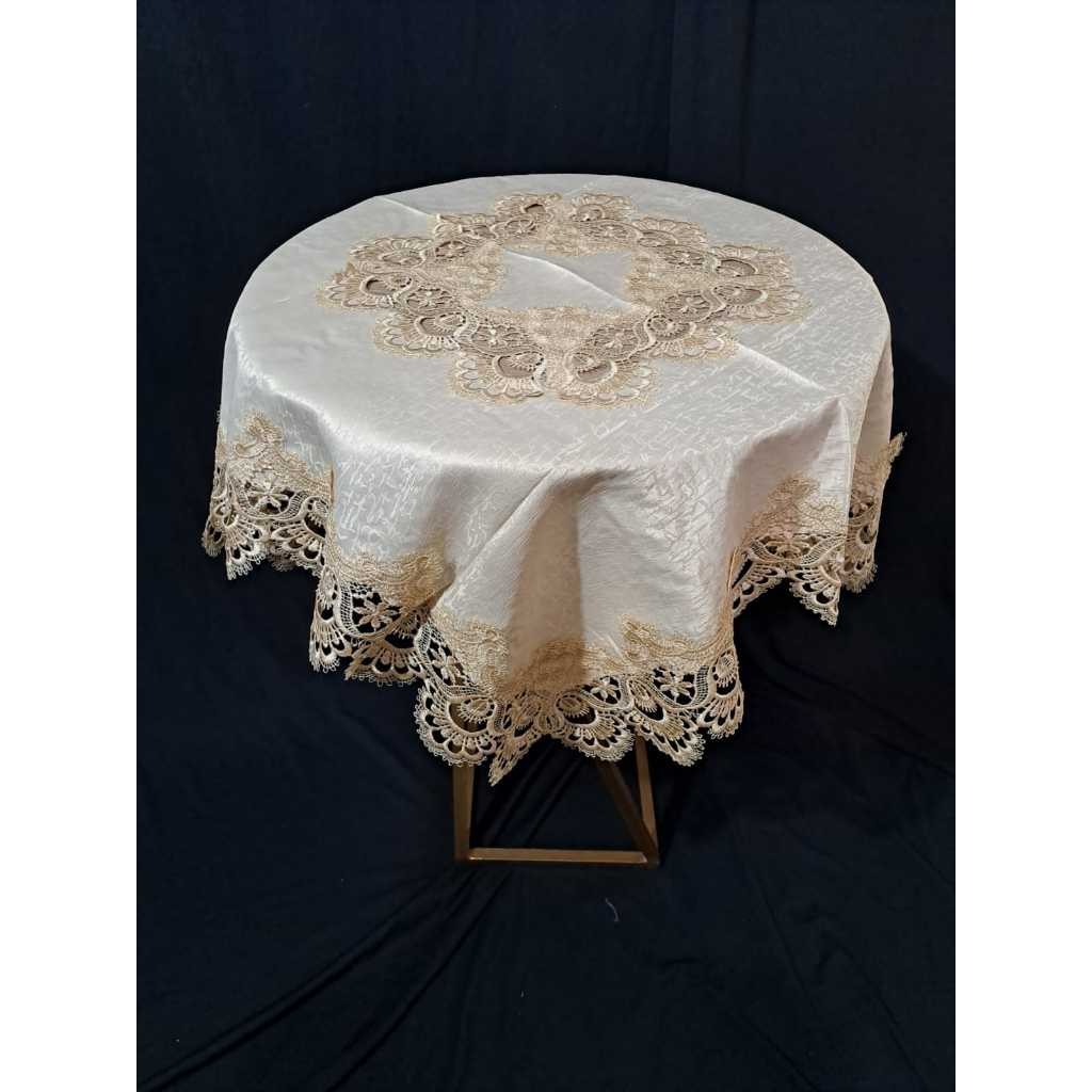 Taplak Meja Bundar Bulat Bordir Bulat Premium Taplak Meja Tamu Renda Bordir Diameter 40 Cm