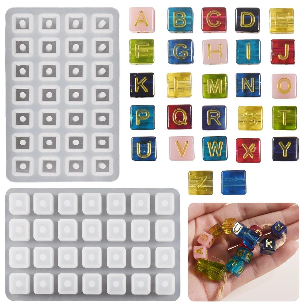 

Letter Square Bead Silicone Mold Alphabet Bracelet Epoxy Resin Mold For DIY Necklace Jewelry Making 3D Spherical Bead Resin Mold