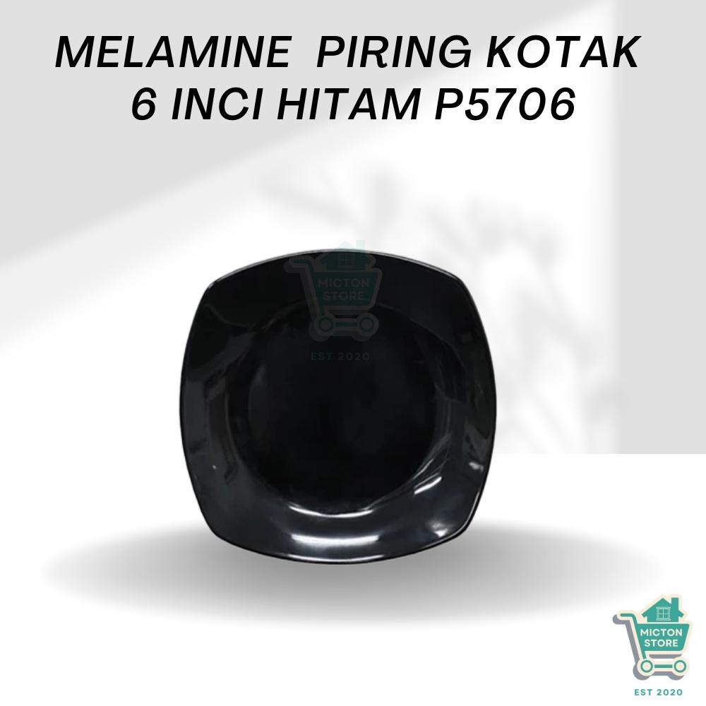 TOPTON Premium Piring Kotak Hitam 6 Inch P5706 Piring Kotak Melamin Piring Persegi Melamin Wadah Mak