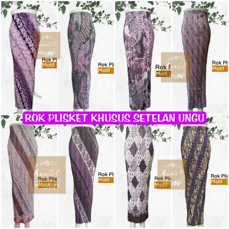 KLIKHEMAT (BunGO) Rok Plisket Batik Setelan Ungu Lilac - Rok Purple - Bawahan Kebaya - Rok Lipit - R
