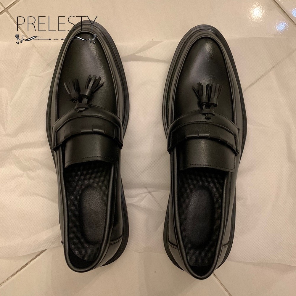 CUCI GUDANG Import Kulit Sapi Asli Modern Gaya Sepatu Pria Tassel Loafer Sepatu Pantofel Santai