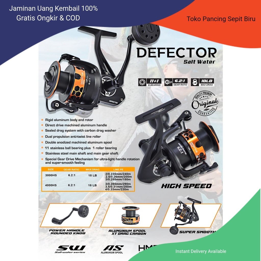 REEL TEAM KAMIKAZE DEFECTOR 3000HS & 4000HS REEL PANCING LAUT FULL ALLUMINIUM BODY & ROTOR SALTWATER