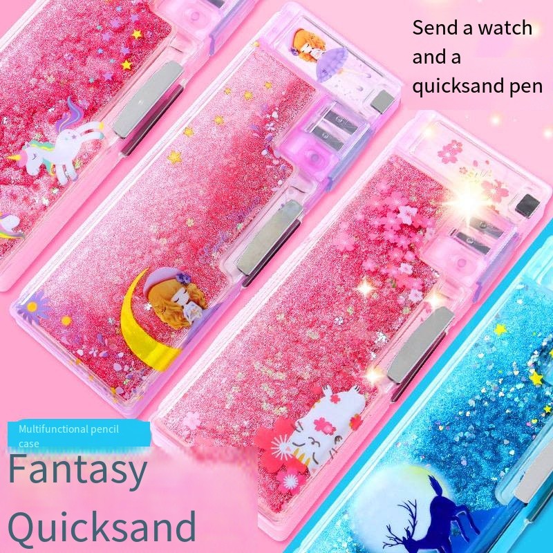 

Quicksand Stationery Box Primary School Girls Multi-Functional Pencil Bag Pencil Box Girl Boy Children Cartoon