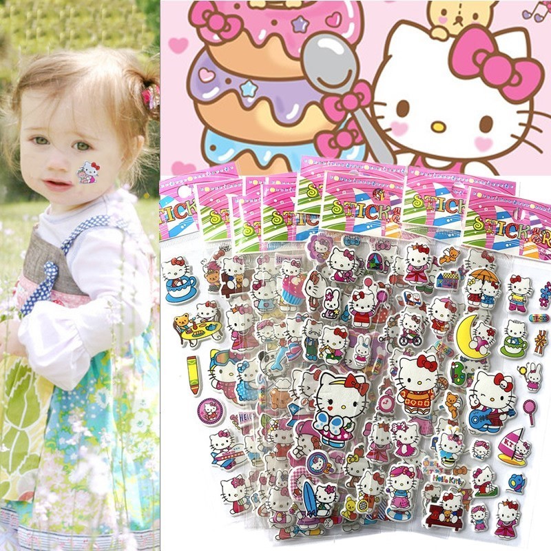 

12pcs/set Kawaii Hello Kitty Stickers 3D Bubble Decoration Decal Cute Children Reward Puffy Sticker Stationery Supplies Kids Toy