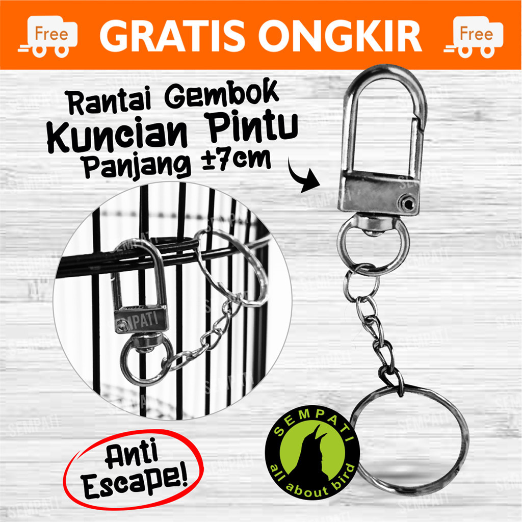 SEMPATI Rantai Gembok Silver Pengunci Sangkar Burung Murai Lovebird Kacer Kenari Rantai Kunci Kandan