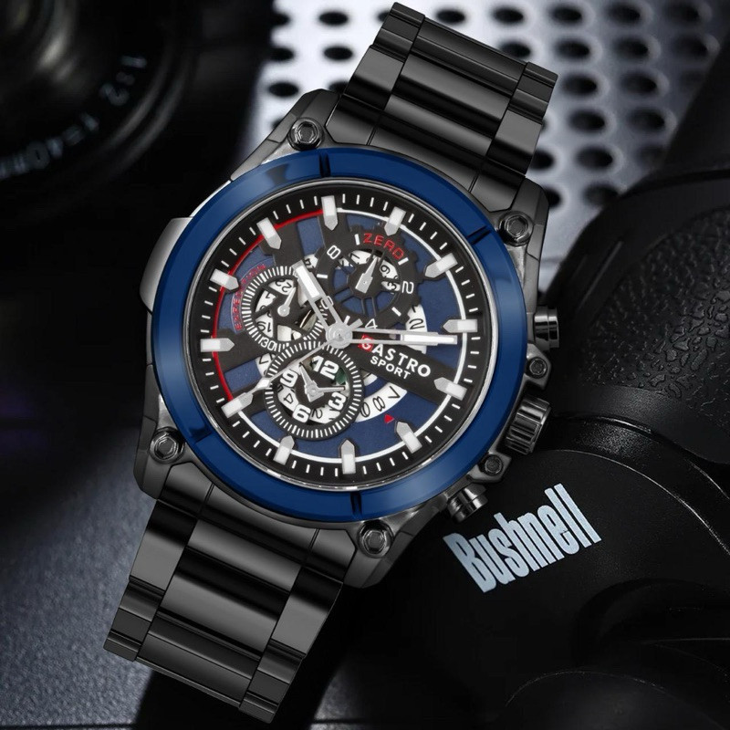 ORIGINAL - Jam tangan analog pria GASTRO Sport Fitur tanggal aktif strap rantai water resistant - AS