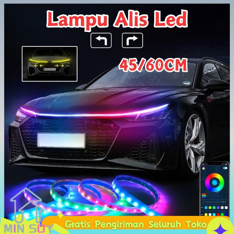 【COD】Lampu Alis LED DRL Slim RGB Remot Sen Runing 45cm 60cm Welcome + RGB Matrix Mobil Motor Selang 