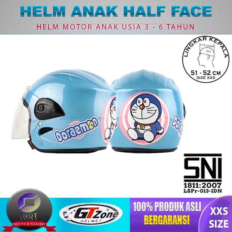 Helm Anak SNI Usia 3 4 5 6 Tahun Motif Kartun Doraemon Biru Pastel