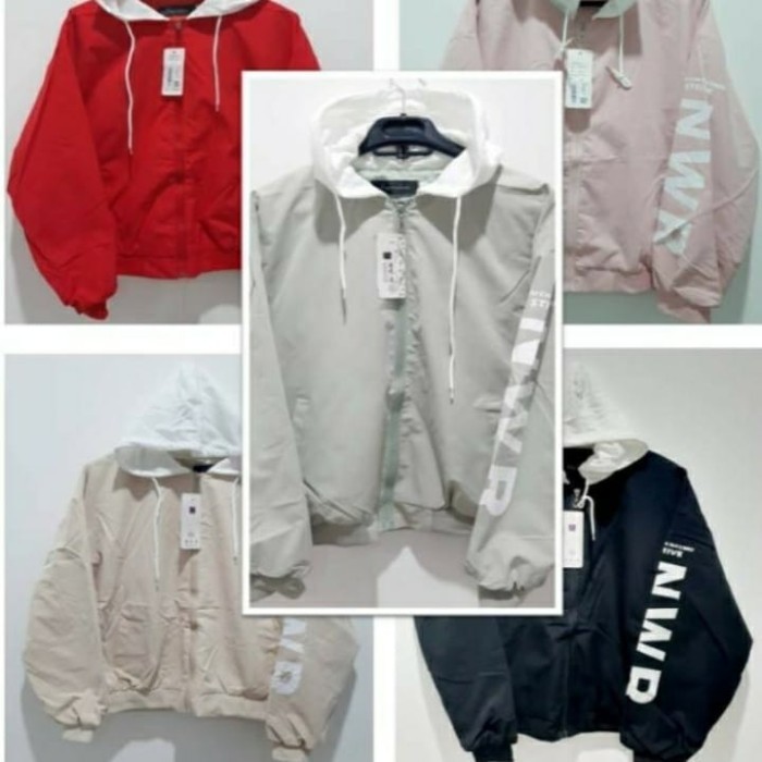 Jaket Hoodie Parasut Running Sepeda Waterproof pria Wanita IMPORT - Putih