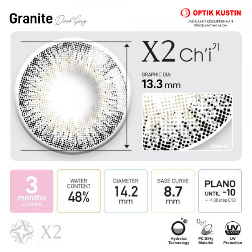 X2 Chi Granite (Dark Grey) Softlens X2 / Lensa Kontak Abu Tua