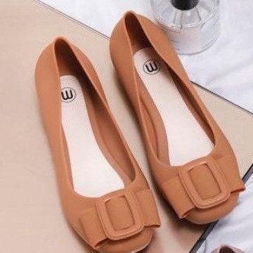 MALL586- [besty_mart3] DM24 SEPATU FALT SHOES JELLY CEWEK WANITA MULES - Tan, 37