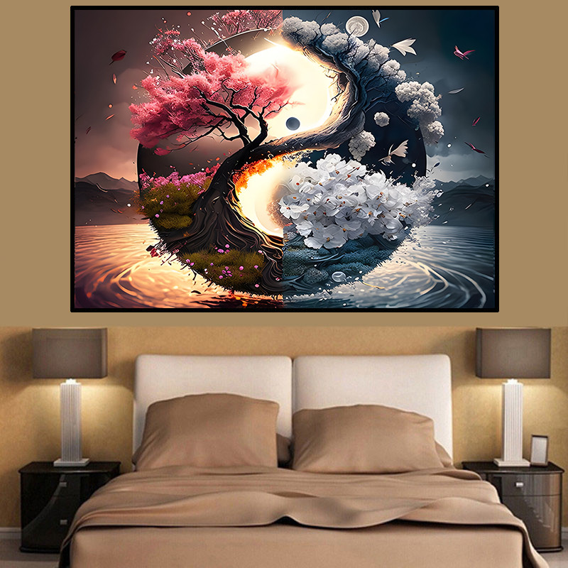 

Classic Colorful Yin and Yang Canvas Painting, Chinese Philosophy Wall Art Pictures, Abstract Landscape Posters for Living Room