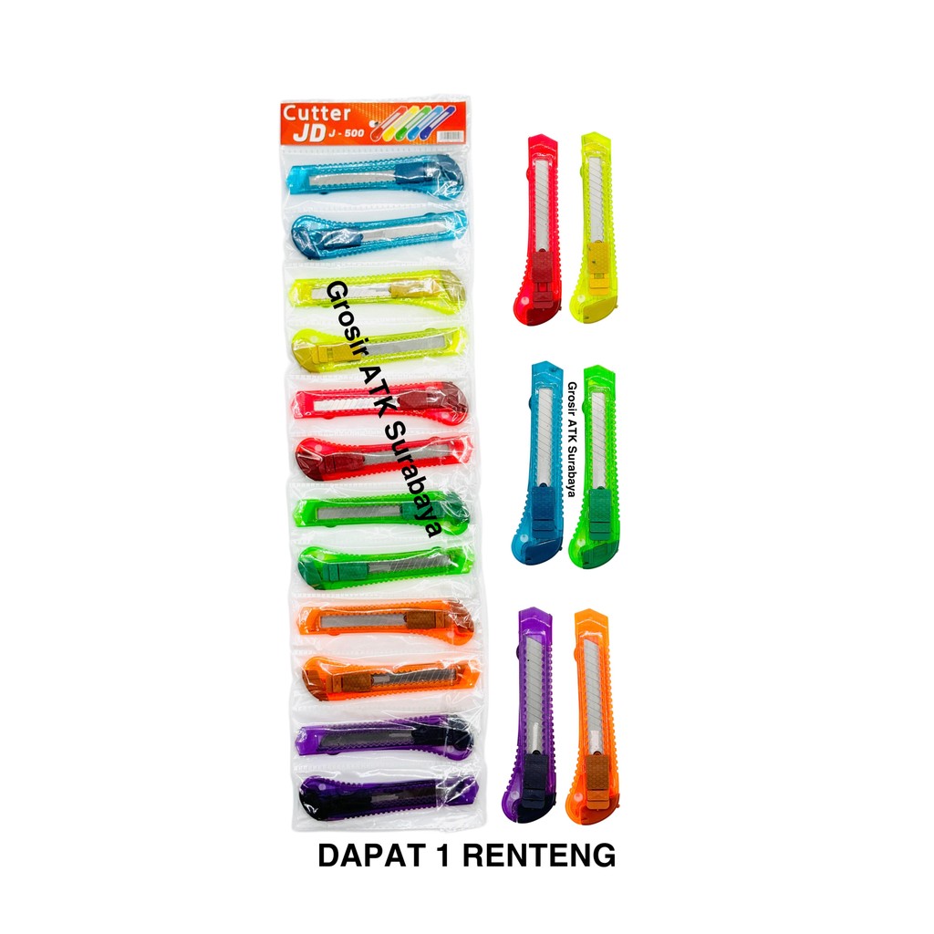 

( StaLand ) ( DAPAT 1 RENTENG 12 PCS ) CUTTER RENTENG JD TRANSPARAN BESAR J-500 / Cutter Jenia Bening Transparant Besar J-500 Bagus Murah