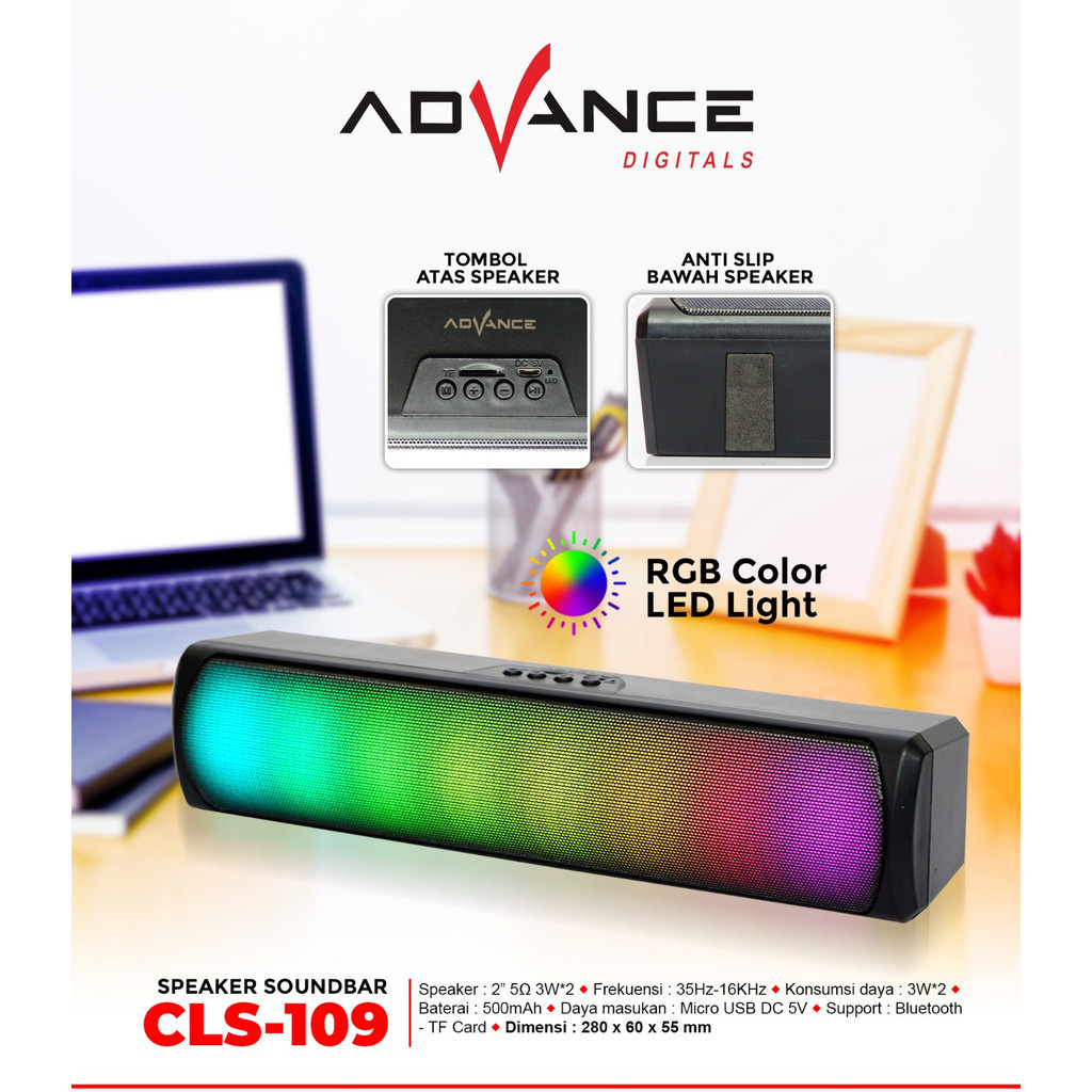 【Ready+COD】Advance Soundbar TV Speaker Bluetooth Subwoofer Bluetooth Bass Dapat terhubung ke TV 109
