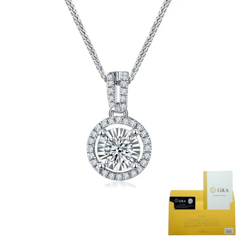 (With Gra Certificate) Kalung Emas Putih Pt950 Rantai Tulang Selangka Moissanite 3 Karat