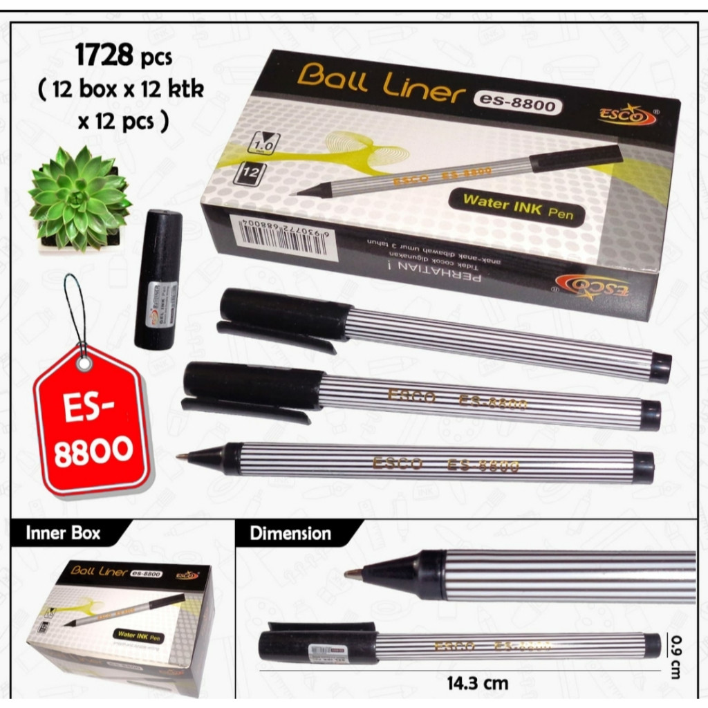 

Pulpen ESCO Ball Liner ES-8800 Tinta Hitam 1.00 mm isi 12 pcs