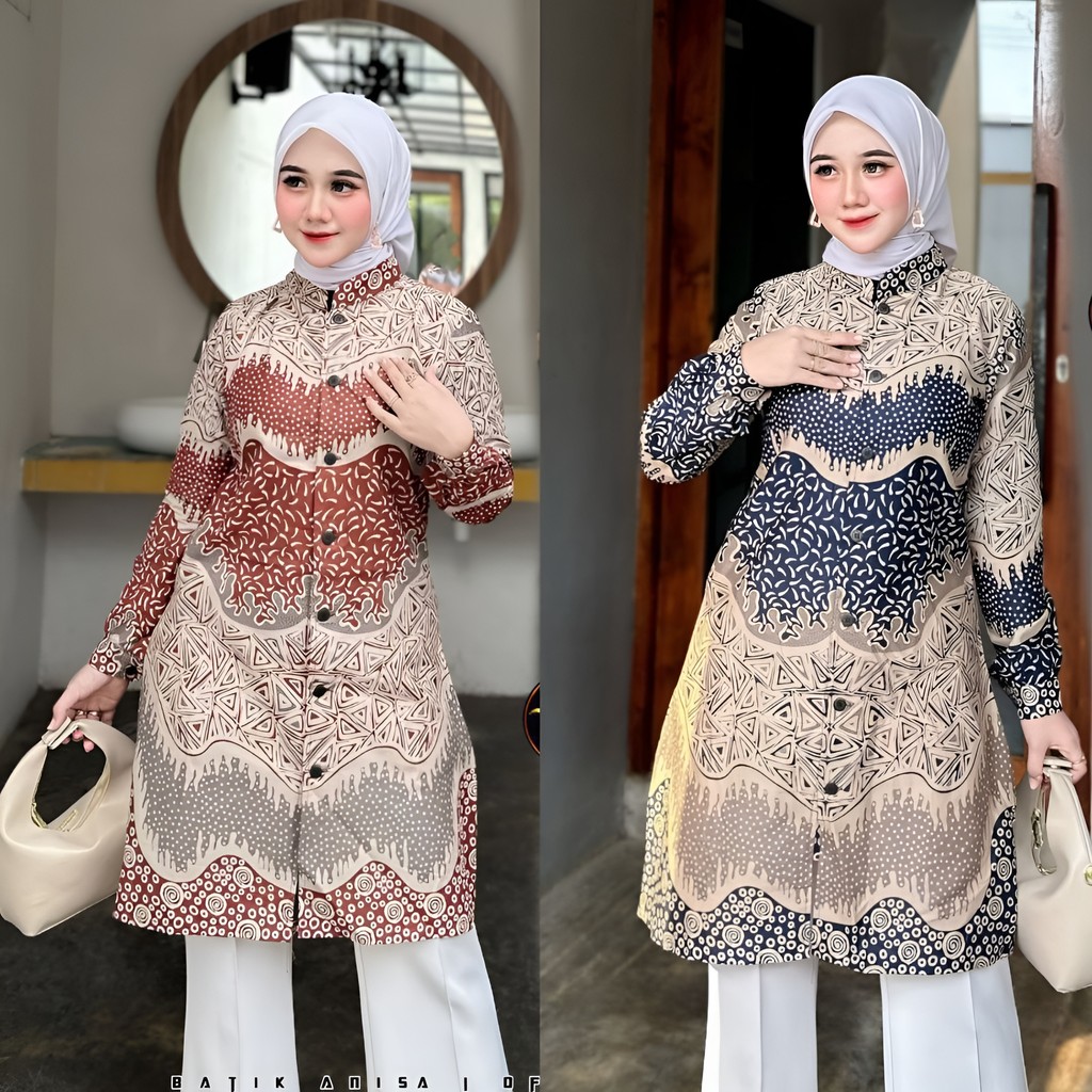 Tunik Batik Kerja Wanita Modern | Atasan Fashion Muslim Wanita Tunik | Batik Wanita Terbaru