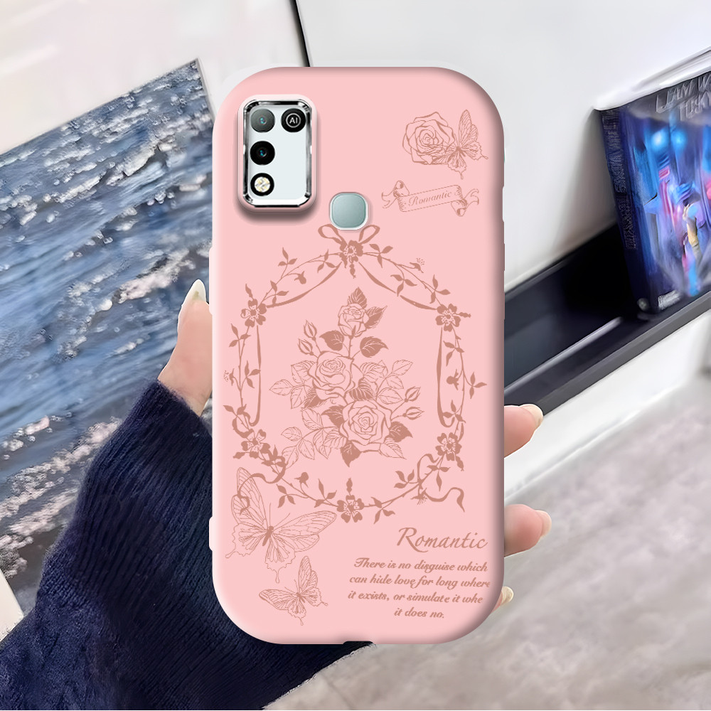 Infinix Hot 10 Play 11 Play Vintage Butterfly Flower Pattern Silver Edge Lens  Soft Silicone Phone C