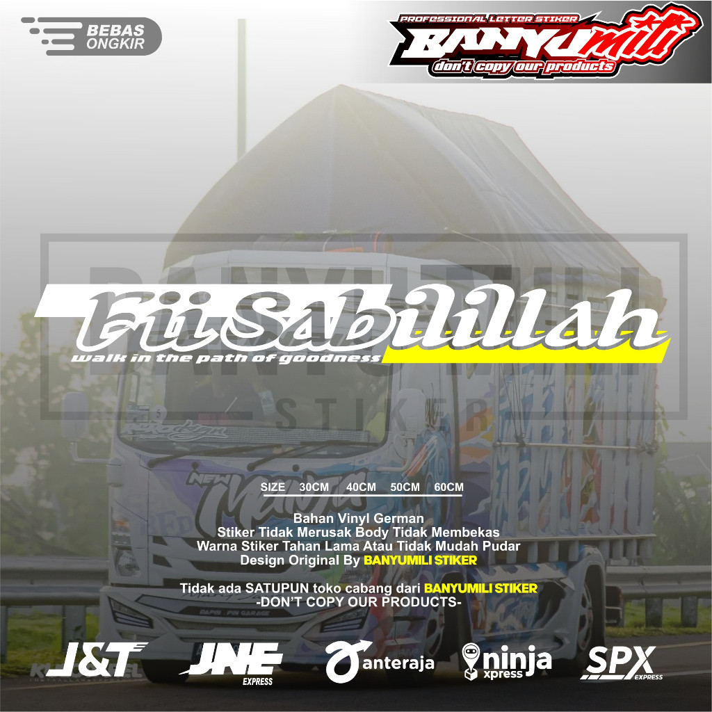 Stiker cutting kaca truk fisabilillah variasi kaca depan truk pickup mobil stiker mobil stiker truk 