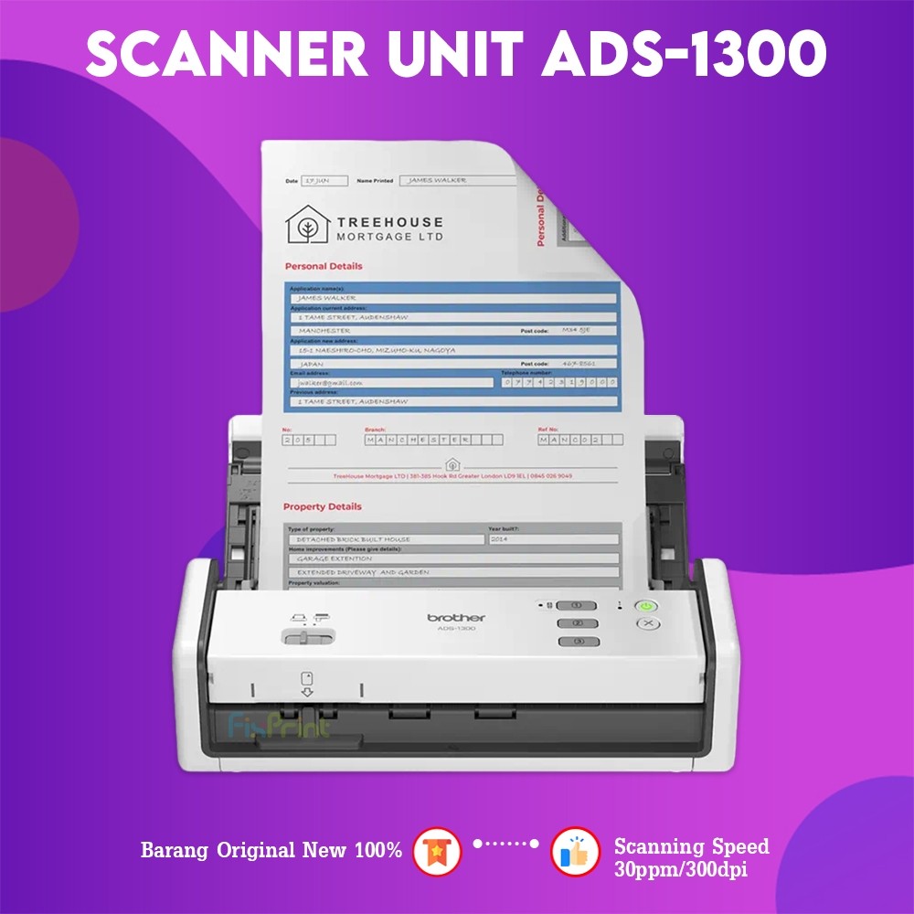 FixPrint Mesin Portable Scan Dokumen ADS 1300 Scanner Brother Pengganti ADS-1200 New Original