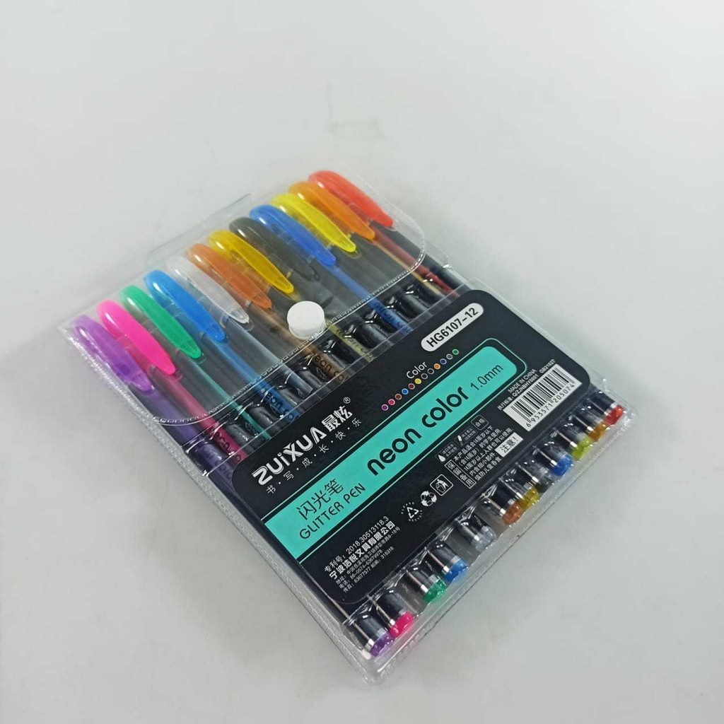 

LATHIFSHP ZUIXUA Pena Pulpen Warna Gel Pen Glitter Neon Color 1.0 12 PCS - HG6107-12