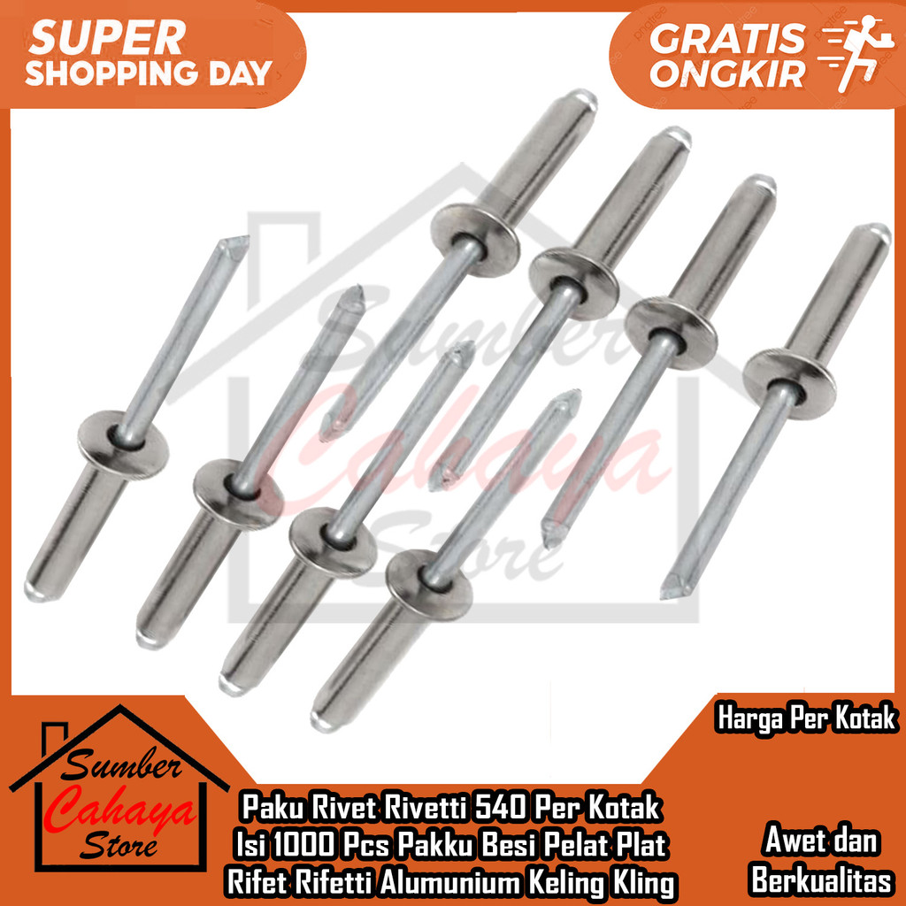 Rivetti Paku Rivet 540 Size 4 Mm X 11 Mm Isi 1000 Pcs 1 Kotak Penyambung Plat Tipis Material Pengika