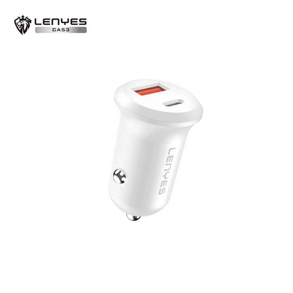 Adaptor Saver Mobil LENYES CA53 PD30W Mini Car Charger Fast Charging QC3.0 Dual Port Type C + USB Untuk HP
