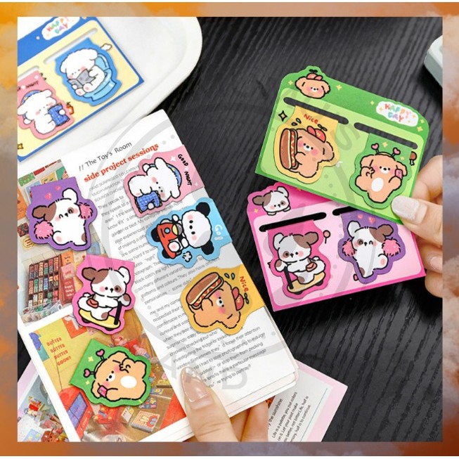

1 Set (Isi 2 Pcs) Pembatas Buku Magnet Kertas Hologram Tempel Karakter Lucu Notes Bookmark Bear Doggy