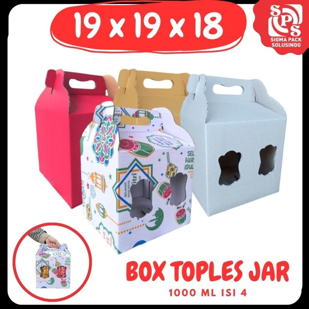 

Box Kuker 19x19x18 Jinjing (KUKER TOPLES JAR 1000ml Isi 4) Kardus Kue Kering / Idul Fitri /Hampers / Lebaran / Gable Box Polos/Motif MEDIAKIT IDN