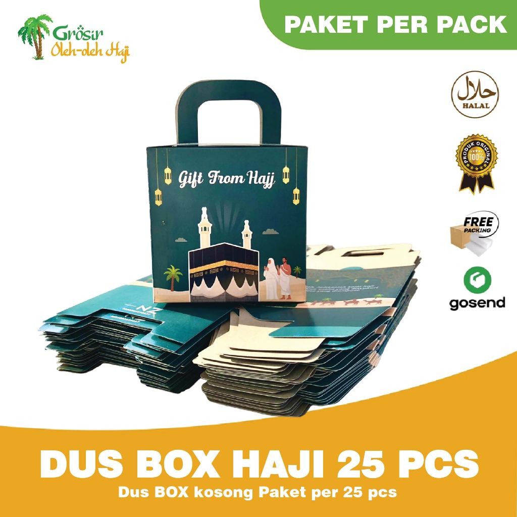 

Dus Kotak Kemasan Oleh-Oleh Haji Terbaru isi 25pcs Tali jinjing teng tang kabah Premium
