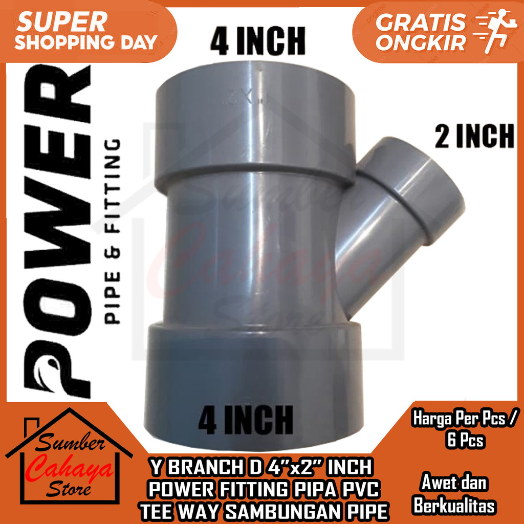 Y Branch D 4x2" Inch Power Fitting Pipa Reducer Sambungan T Pertigaan Pipe Pvc Pralon Paralon Peralo