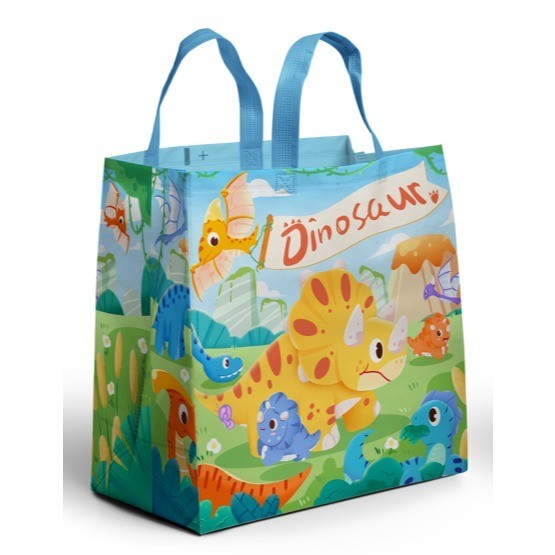 

( LUSINAN 12 PCS ) GOODIE BAG ULANG TAHUN LAMINASI MOTIF ASTRONOT / TAS HBPA LAMINASI BOX HAMPERS ULTAH - DINO BIRU 25x25