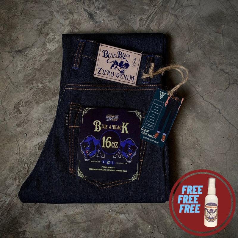 ZURO DENIM - Celana Jeans Raw Denim - BLUE AND BLACK 16oz